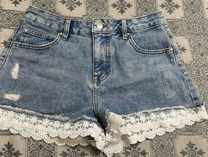 Denim Lace Shorts