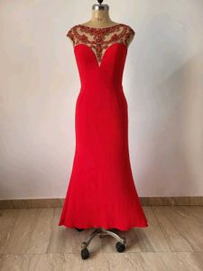 Red Embellished Evening Gown