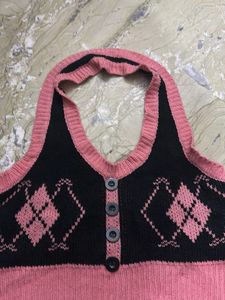 Argyle Knit Halter Top