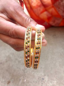 Red Bangle Set 2 pair Golden bangel  1pair