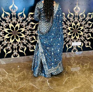 Elegant Blue &amp; Gold Gharara Suit