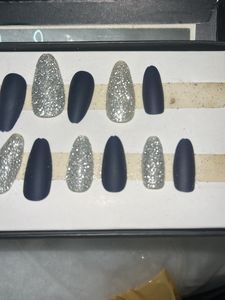 Navy blue and glitter stick on Nail set