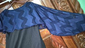Elegant Navy Blue &amp; Black Dual Fabric Top