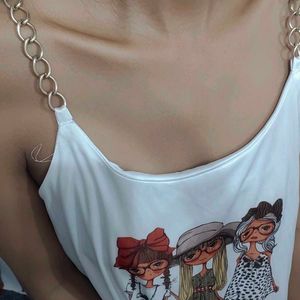 White Chain Strap Cartoon Tank Top