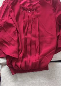 Maroon Chiffon Blouse with Floral Detail