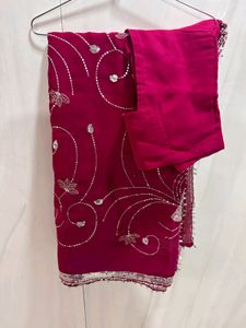 Sequence Work Rani Pink Saree