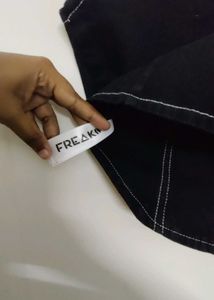 Freakins Black Contrast Stitch Top