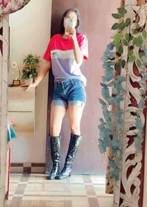 Rolled Hem Denim Shor