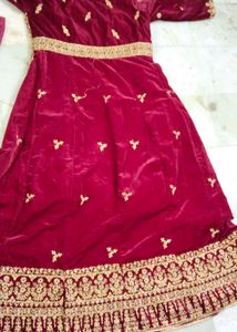 Maroon Velvet Gown Full Embroidery Work