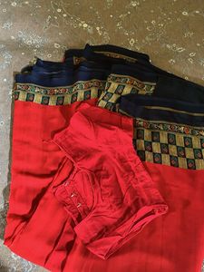 Red & blue print saree with blouse