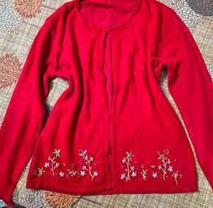 Red Embroidered Cardigan