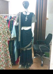 Party Wear Wrap Saree With Sharara