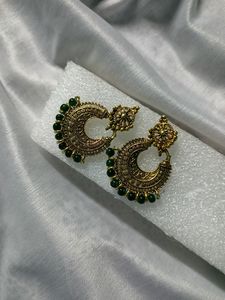 Beautiful Golden Earing With Green Pearls For Woma