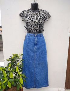 Floral Top & Denim Skirt Set