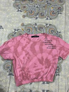 MADAME Cropped Pink Graphic Print Tee