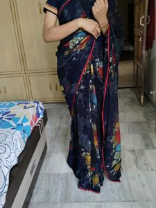 Navy Blue Georgette Saree–Lightweight, Comfortable