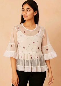 Floral Embroidered Mesh Top