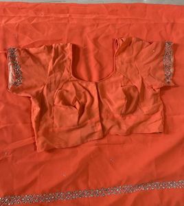 Orange Embellished Saree with Blouse