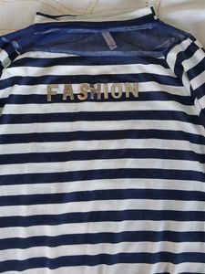Blue And White Striped Cut Out Shoulder Top