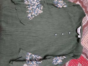 Olive Green Embroidered Kurti