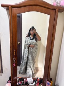 Elegant Grey Printed ready to wear Saree