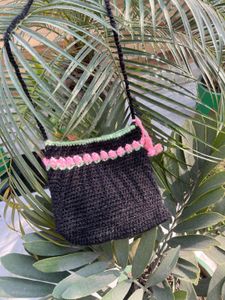 Black Crochet Sling Bag