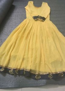 Yellow Anarkali Dress with Floral Trim