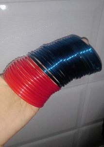 Glass Bangles, Blue And Red Size 2.2
