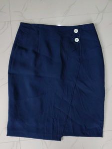Navy Blue Asymmetrical Button Skirt