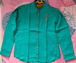 Teal Mandarin Collar Shirt