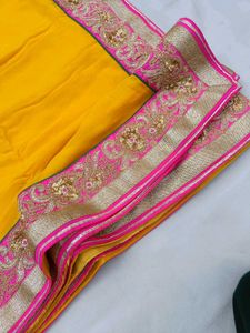 Yellow Pure Gourguit Saree