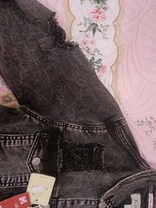 Distressed Black Denim Jacket