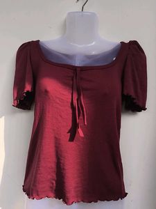 Burgundy Puff Sleeve Top