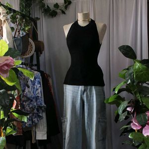 Black Halter Knit Top