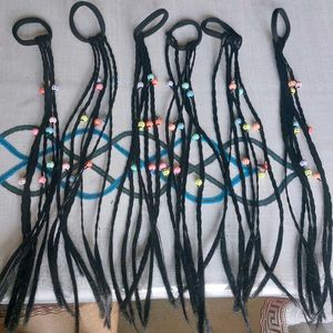 Six Braids with Colourful Stone Beads for Girls