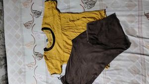 Yellow Top &amp; Brown Pants Set
