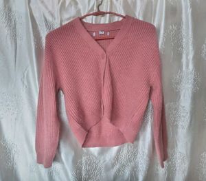 Pink Cropped Knit Cardigan