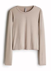 H&amp;M Long Sleeve Microfibre Beige Top/ S