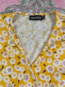 Sassafras Yellow &amp;Off White Floral Printed Dress