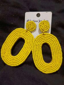 Beed Earrings Yellow And White Combo