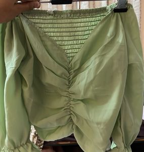 Sage Green Ruched Long Sleeve Top