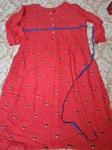 Coral Embroidered Midi Dress