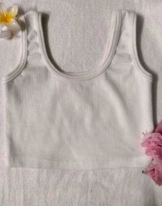 White Ribbed Crop Tank Top