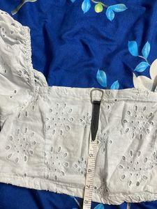 Blue Crop Top With Balloon Sleeves