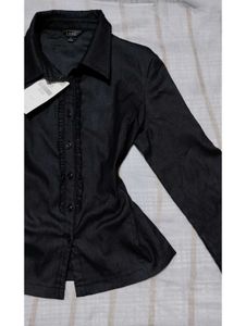 Y2K Vintage Black Ruffle Fitted Shirt