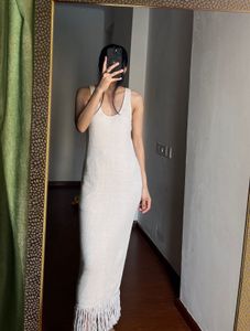 Knitted  Fringe MAXI Dress in Beige