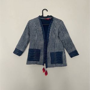 Striped Indowestern Navy blue jacket With tassels