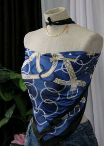 Silk Scarf Top - Elegant Blue Pattern