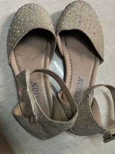 Sparkly Gold Ankle Strap Flats