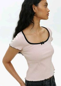 H&amp;M Baby Pink Overlock Ribbed Top